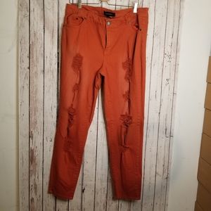 Ashley Stewart Orange Cooper Distressed Jeans